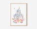 Disney World Print, Watercolor Print, FREE SHIPPING! Disney Castle, Princess Castle with Watercolor Florals, Disneyworld, Disney Print