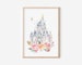 Disney World Print, Watercolor Print, FREE SHIPPING! Disney Castle, Princess Castle with Watercolor Florals, Disneyworld, Disney Print 