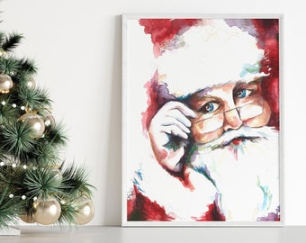 Christmas Decor Santa Print, Santa Watercolor Painting, Christmas Wall Art, Vintage Santa Print, Santa Santa, Christmas Gifts