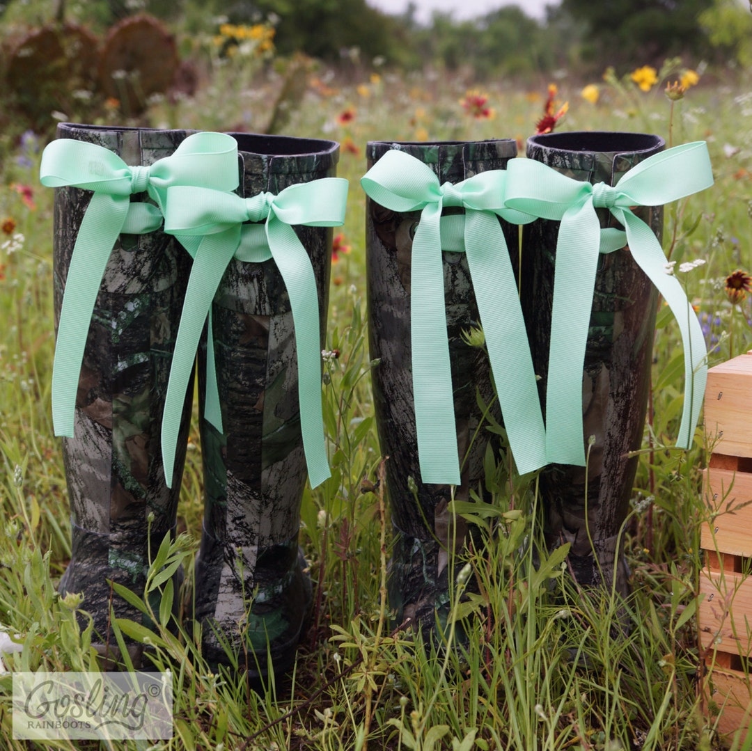 Ladies Monogram Rainboots Camo Rain Boots With Bow Mint Rain - Etsy