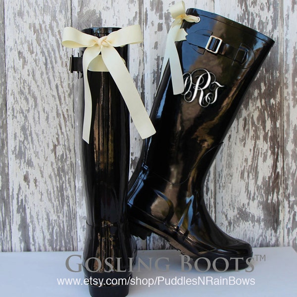 Monogram, Black, Rain boots, Ivory, Bows
