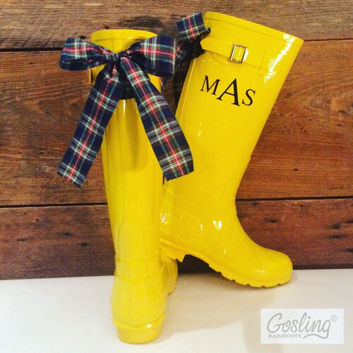 yellow rain boots with bow