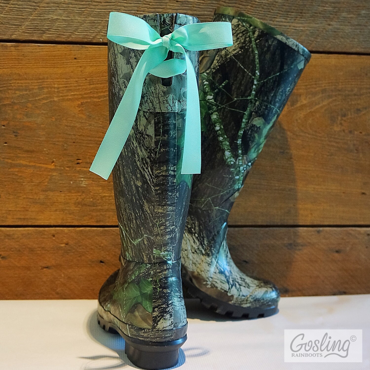 Tall Black Camo Rain Boots With Bows Aqua Monogram Etsy