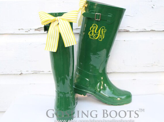 Botas verdes de lluvia para mujer amarillo arco de rayas | Etsy México