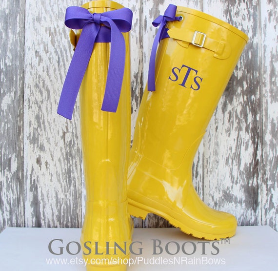 yellow rain boots with bow