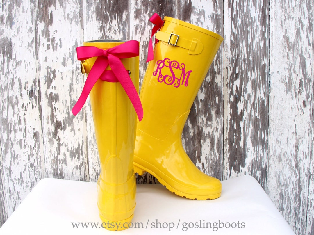 yellow rain boots with bow