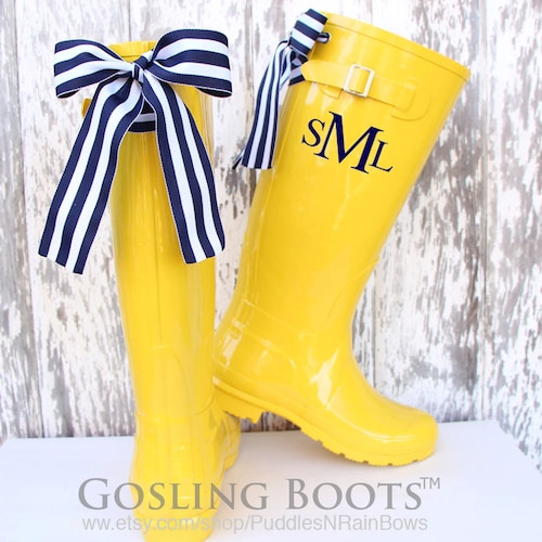 Monogram Rain Boots Yellow Bows Etsy