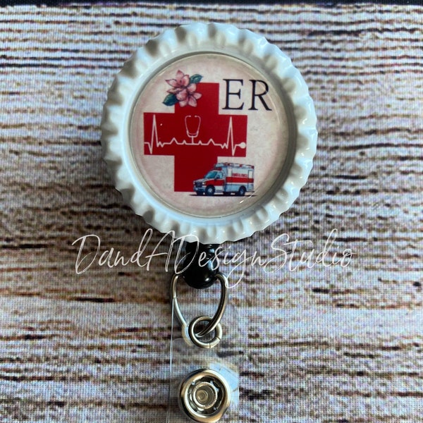 ER Badge Clip | Emergency Department | Red Cross | Ambulance | ID Badge Holder | Medical Staff | Nurse Badge Reel | Retractable | Heartbeat