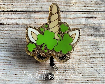 St. Patrick's Day Einhorn Glitzer Abzeichen Reel aus Harz
