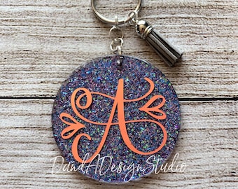 Custom Initial Glitter Keychain: Holographic Resin Acrylic Keychain