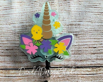 Ostern Einhorn Abzeichen Reel: Küken und Blumen