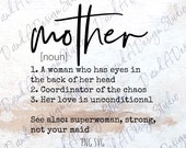 Mother SVG PNG Digital File Digital Download Cut File Sublimation Design Mother 39 s Day Mother Definition Cricut Silhouette