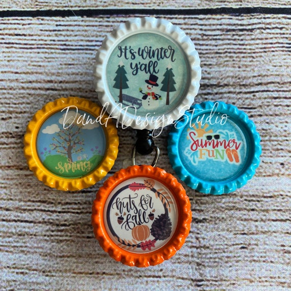 Seasonal Badge Reel Interchangeable Set Spring Summer Fun Nuts About Fall  It's Winter Yall Retractable Badge Reel Office Badge 