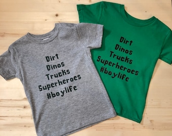 Dirt Dinos Trucks Camisa de superhéroes #boylife / Niño pequeño / Camiseta de manga corta / Camiseta para niños