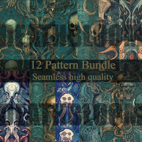 A Collection of 12 Cthulhu inspired seamless patterns