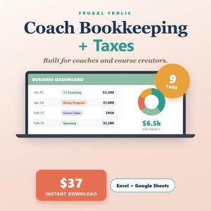 Coach Bookkeeping Spreadsheet | Income Expense Tracker | Quarterly Taxes (Excel, Google Sheets)