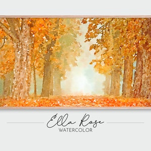 Samsung Frame TV Art | Autumn Stroll Landscape | Frame TV Art Fall | Digital Watercolor Art | Frame TV Painting | Fall Trees Watercolor