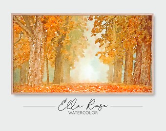 Samsung Frame TV Art | Autumn Stroll Landscape | Frame TV Art Fall | Digital Watercolor Art | Frame TV Painting | Fall Trees Watercolor