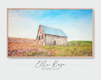 Samsung Frame TV Art | Old Barn | Barn on the Prairie Landscape Art | Frame TV Art | Digital Watercolor Art | Frame TV Painting | Fall Art