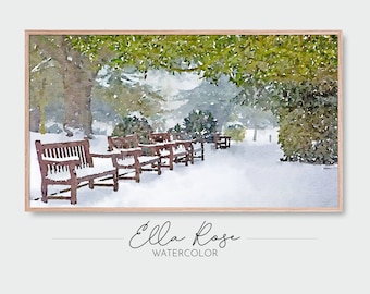 Samsung Frame TV Art | Winter at the Park Landscape | Snowy Painting | Digital Watercolor Art | Frame TV Painting Winter | Winter TV Art