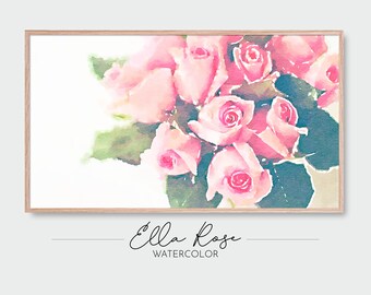 Samsung Frame TV Art | Pink Rose Bouquet Painting | Digital Watercolor Art | Frame TV Painting Floral | Valentine's Day TV Art | Floral Art