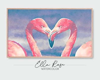 Samsung Frame TV Art | Pink Flamingos Heart Love Painting | Digital Watercolor Art | Frame TV Painting Valentine's | Valentine's Day TV Art