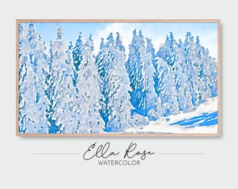 Samsung Frame TV Art | Snowy Forest Landscape | Snowy Trees Painting | Digital Watercolor Art | Frame TV Painting Winter | Winter TV Art