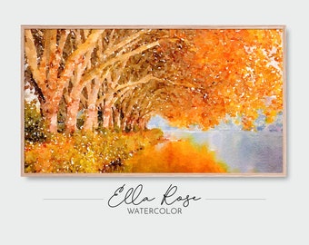 Samsung Frame TV Art | Fall Trees Reflection in the Lake Landscape | Frame TV Art Fall | Digital Watercolor Art | Autumn Trees Watercolor