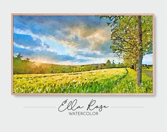 Samsung Frame TV Art | Sunset Over the Fields Landscape | Frame TV Art Fall | Digital Watercolor Art | Frame TV Painting | Autumn Art