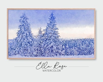 Samsung Frame TV Art | Evening Snow Landscape | Snowy Trees Painting | Digital Watercolor Art | Frame TV Painting Winter