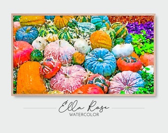 Samsung Frame TV Art | Colorful Pumpkins Landscape | Frame TV Art Fall | Digital Watercolor Art | Frame TV Halloween| Fall Watercolor Art