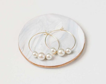 Gold Hoop Pearl Earrings, Gold Hoop Earrings, 14K Gold Filled Hoops, 14K Gold Filled Earrings, Pearl Dangle Earrings, Pearl Hoop Earrings