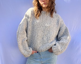 Hand Knitted Sweater Light Grey Marle