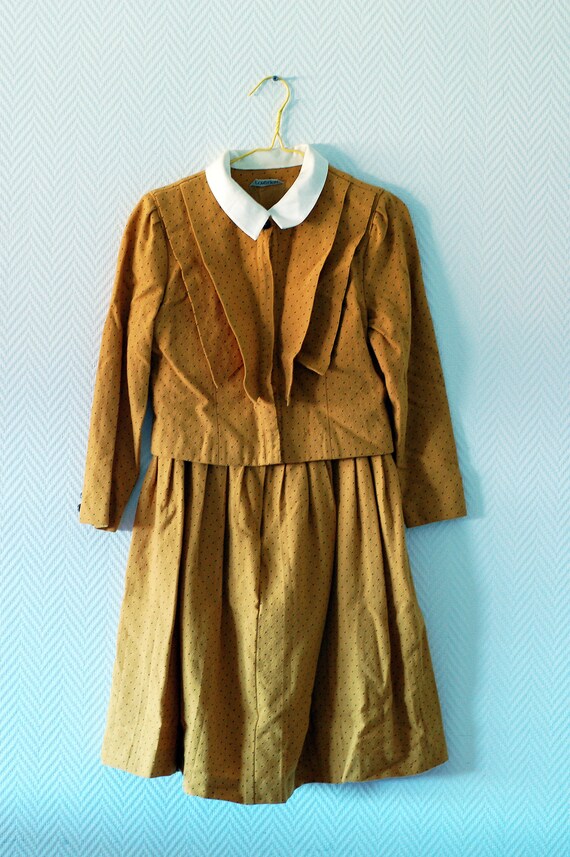 Mustard yellow polka dot secretary plaid dress