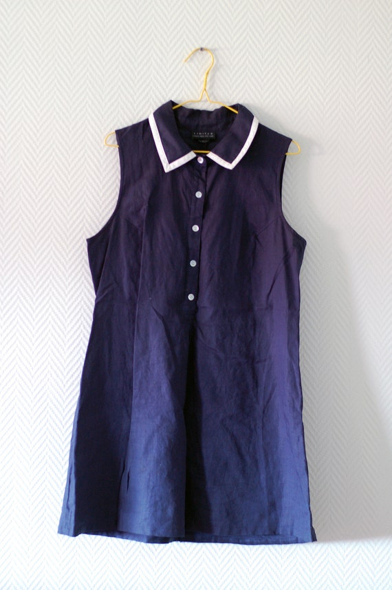 Cute navy blue linen mini dress with collar