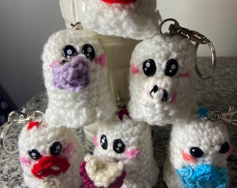 Ghostie Boi crocheted custom keychain