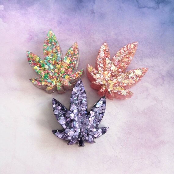 Pink And Purple Pot Leaf Fridge Magnets Glitter Weed Leaf Etsy