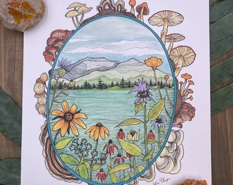 Impresión artística de una escena de la naturaleza con flores silvestres nativas