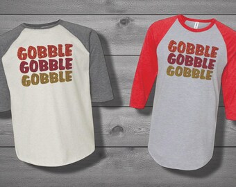 Thanksgiving Day Gobble Glitter Baseball Tee