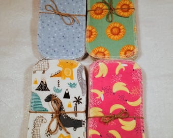 2-Ply Cotton Baby Wipes/ Reusable Flannel Wipes/ Set of 12/4" x 8"/cloths/tissues