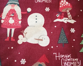 Remnant Gnome Christmas cotton fabric/sewing/ quilting/material/35" x 43"
