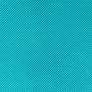 May include: Close-up of a turquoise mesh fabric. The material has a grid-like pattern of small, evenly spaced squares. The color is a vibrant, solid turquoise, creating a consistent and textured appearance.