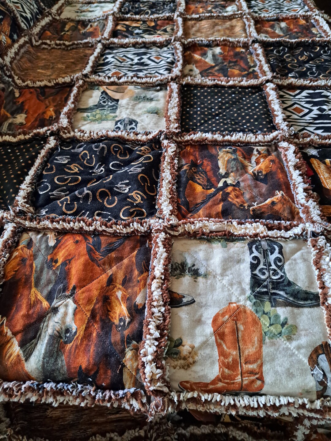 Horse Rag Quilt/western Rag Quilt/rag Quilt/cotton Rag Quilt/throw Rag
