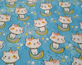 Remnant Unicorn cat cotton fabric/sewing/quilting/material