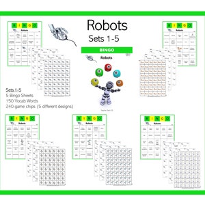 Robots Bingo Game Sets 1-4 (Free Bonus Set #5)