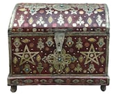 Large Antique Moroccan Cedar Storage Chest - Tuareg Leather, Bone, Silver, Gems - Custom Made Boho Chic