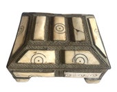 Vintage Moroccan Berber Jewelry Box - Repousse Silver Hand-Carved Camel Bone
