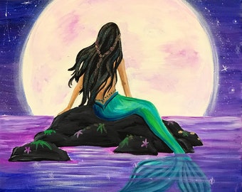 Mermaid Moon Art Print, Signed 8x10