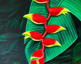 Heliconia Flower Art: Hawaiian Inspired Painting, Matted Print Available