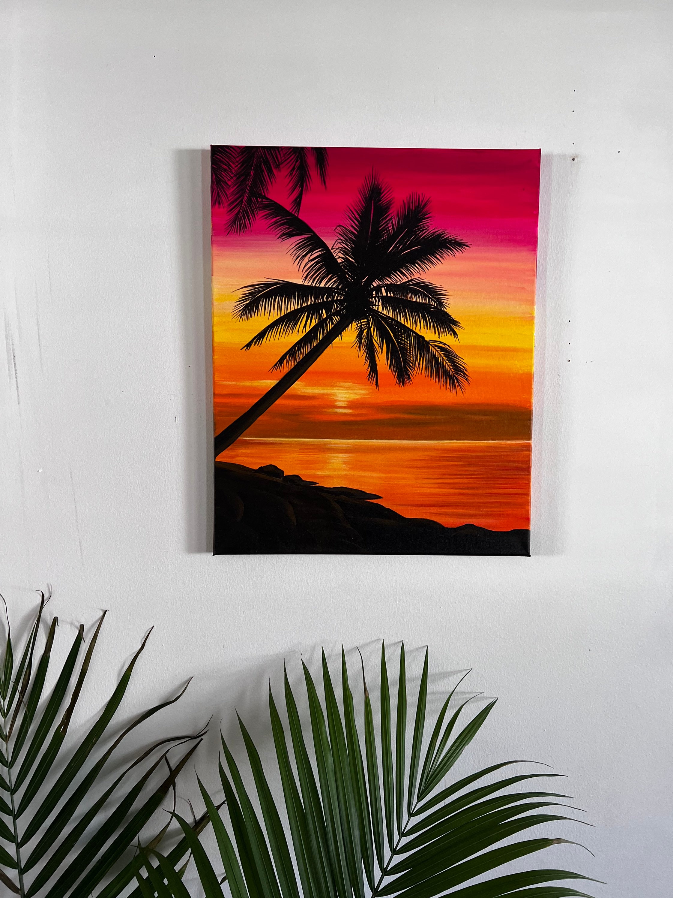 Tropical Palm Tree Art, Sunset Seascape Painting, Ready to Hang - Etsy